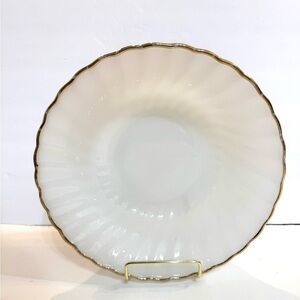 Anchor Hocking Fire King Swirl Milk Glass 8 1/2" Serving Bowl Gold Rim Vintage
